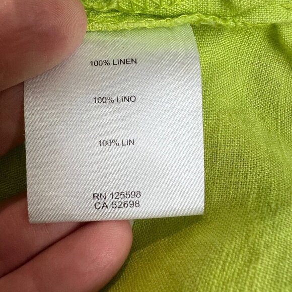 Ellen Tracy Top Womens Large Green 100% Linen 3/4 Roll Tab Short Sleeve Shirt L - Picture 11 of 11